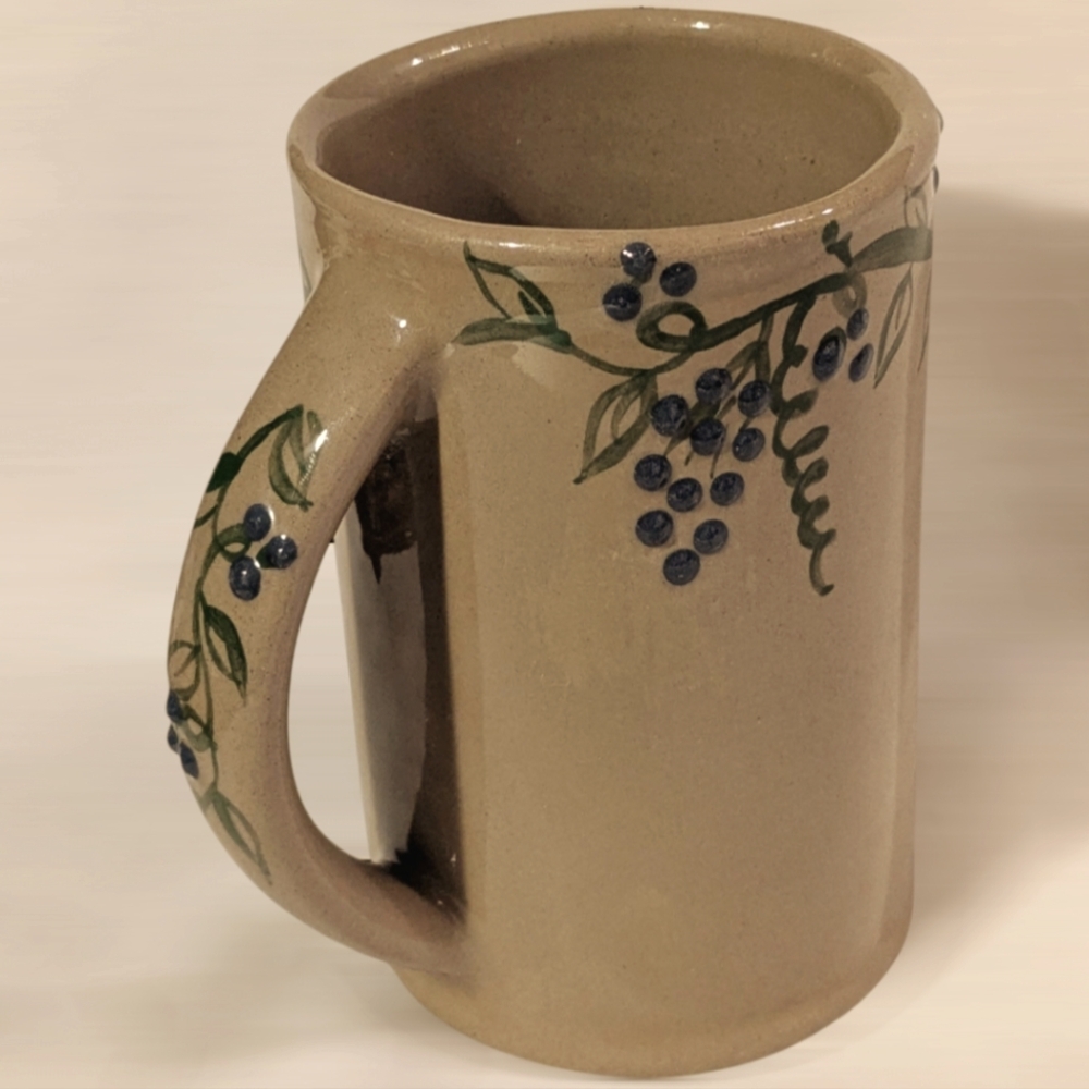 Pottery Coffee Mug Hartstone Cup Grapevine Art Grapes 3D Tan Hand Painted Studio